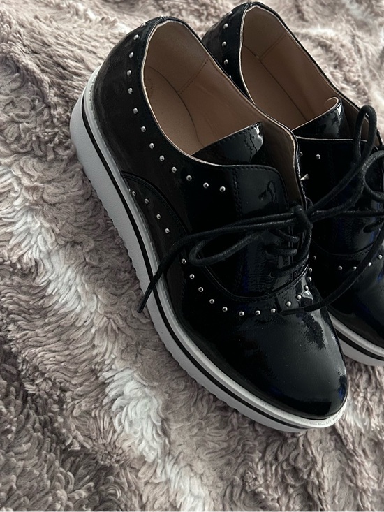 Madden Girl Shoes - Madden Girl Black Patent Platform Oxford Loafers with White Sole
